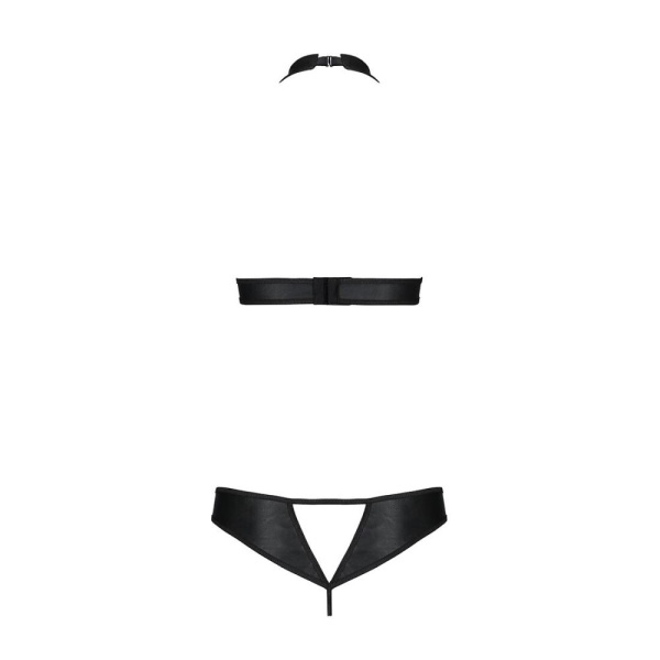 Комплект открытый топ и трусики из эко-кожи с люверсами Passion MALWIA SET Open Bra XXL/XXXL black