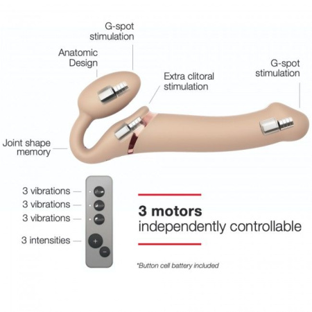 Безремневой страпон с вибрацией Strap-On-Me Vibrating Flesh L, диаметр 4,2 см, пульт ДУ, регулируемый || Безремінний страпон з вібрацією Strap-On-Me Vibrating Flesh L, діаметр 4,2 см, пульт ДК, регульований || Strapless strap-on with vibration and remote control Strap-On-Me Vibrating Flesh L
