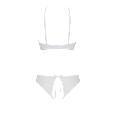 Комплект из бра, трусиков с ажурным декором и открытым шагом Passion URSULA SET S/M, white || Комплект із бра, трусиків з ажурним декором та відкритим кроком Passion URSULA SET S/M, white || Set: 5xl, panties with weave decor and fights shagom Ursula Set white S/M — Passion