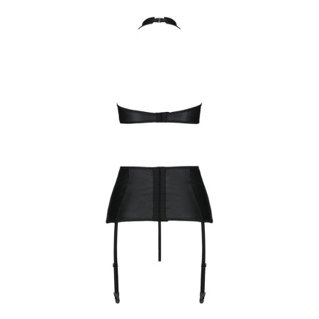 Комплект из эко-кожи с имитацией шнуровки Passion NANCY SET S/M black, топ, трусики, пояс для чулок || Комплект з еко-шкіри з імітацією шнурівки Passion NANCY SET S/M black топ, трусики, пояс для панчіх || Set from eco-leather with imitation lacing Nancy Set black S/M - Passion top, panties and belt for chulo