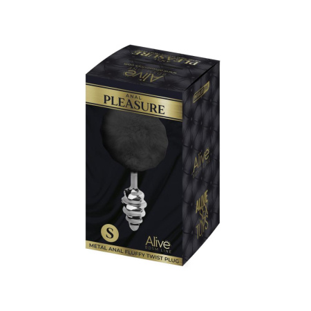 Металлическая анальная пробка Кроличий хвостик Alive Fluffy Twist Plug S Black, диаметр 2,9 см || Металева анальна пробка Кролячий хвостик Alive Fluffy Twist Plug S Black, діаметр 2,9 см || 