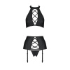 Комплект из эко-кожи с имитацией шнуровки Passion NANCY SET S/M black, топ, трусики, пояс для чулок || Комплект з еко-шкіри з імітацією шнурівки Passion NANCY SET S/M black топ, трусики, пояс для панчіх || Set from eco-leather with imitation lacing Nancy Set black S/M - Passion top, panties and belt for chulo