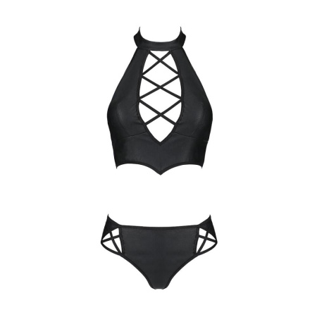 Комплект из эко-кожи Passion NANCY BIKINI L/XL, black, бра и трусики с имитацией шнуровки || Комплект з еко-шкіри Passion NANCY BIKINI L/XL, black, бра та трусики з імітацією шнурівки || Set from eco-leather Nancy Bikini black L/XL - Passion, 5xl and panties with imitation lacing