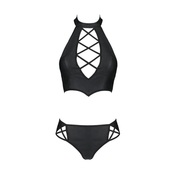 Комплект из эко-кожи Passion NANCY BIKINI L/XL, black, бра и трусики с имитацией шнуровки