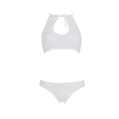 Комплект из бра, трусиков с ажурным декором и открытым шагом Passion URSULA SET S/M, white || Комплект із бра, трусиків з ажурним декором та відкритим кроком Passion URSULA SET S/M, white || Set: 5xl, panties with weave decor and fights shagom Ursula Set white S/M — Passion