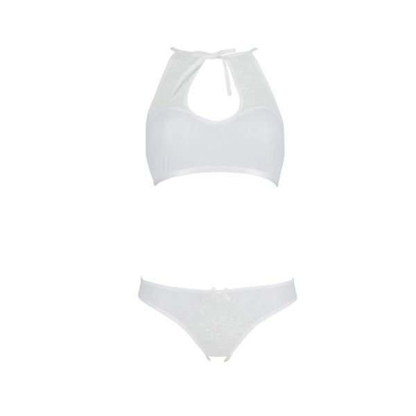 Комплект из бра, трусиков с ажурным декором и открытым шагом Passion URSULA SET S/M, white