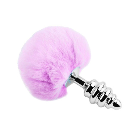 Металлическая анальная пробка Кроличий хвостик Alive Fluffy Twist Plug L Purple, диаметр 3,8 см || Металева анальна пробка Кролячий хвостик Alive Fluffy Twist Plug L Purple, діаметр 3,8 см || 