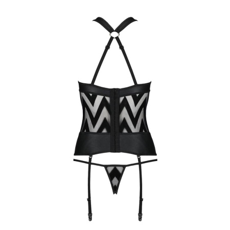 Сетчатый комплект с узором Passion HIMA CORSET L/XL, black, корсет с халтером, подвязки, трусики || Сітчастий комплект з візерунком Passion HIMA CORSET L/XL black корсет з халтером, підв'язки, трусики || Mesh set with pattern Hima Corset black L/XL - Passion, corset with halter, garters, panties
