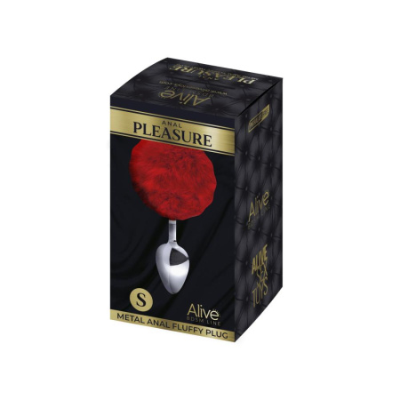 Металлическая анальная пробка Кроличий хвостик Alive Fluffy Plug S Red, диаметр 2,8 см || Металева анальна пробка Кролячий хвостик Alive Fluffy Plug S Red, діаметр 2,8 см || 